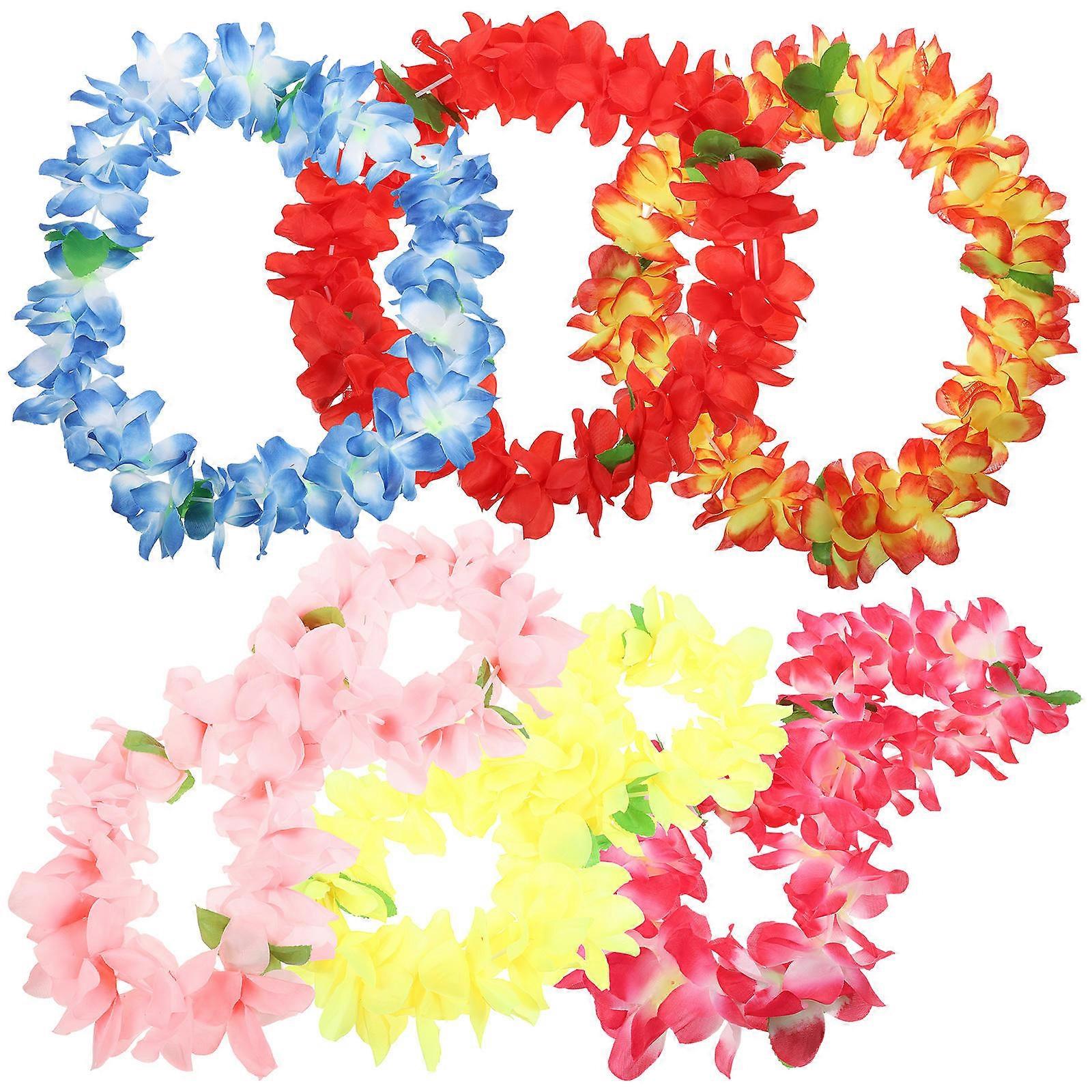 Hemoton 6pcs Thickened Hawaiian Floral Necklace for Hula Dance Luau Leis Garland Favors