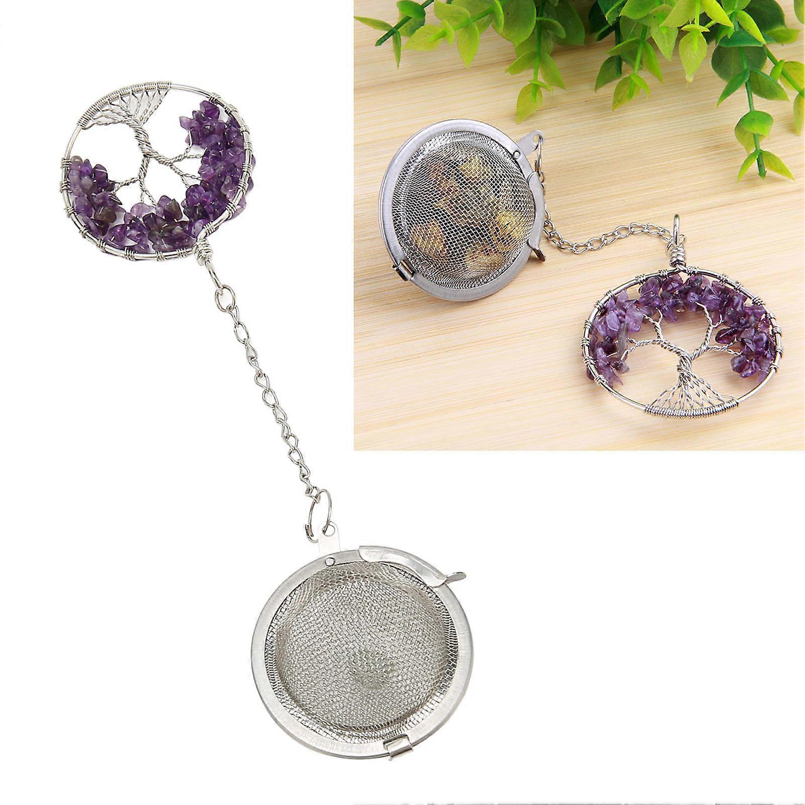 Tea Infuser Artificial Crystal Stone Tea Strainer Stainless Steel Diffuser With Fine Mesh Chain Amethyst 