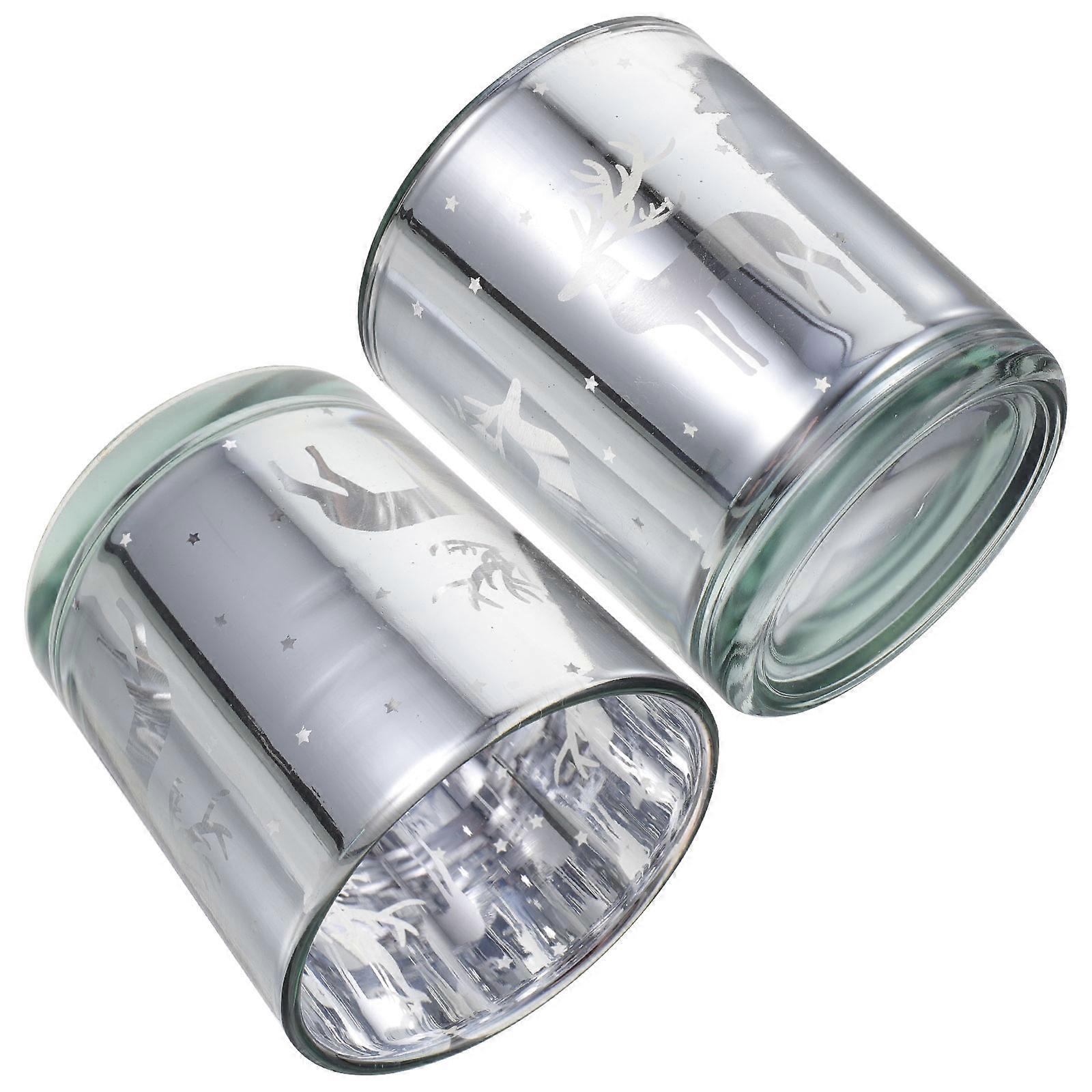 Decorative Silver Glass Tealight Holders For Christmas Day Home Decoration And Party Centerpieces 3.1X2.8X2.8In 2Pcs