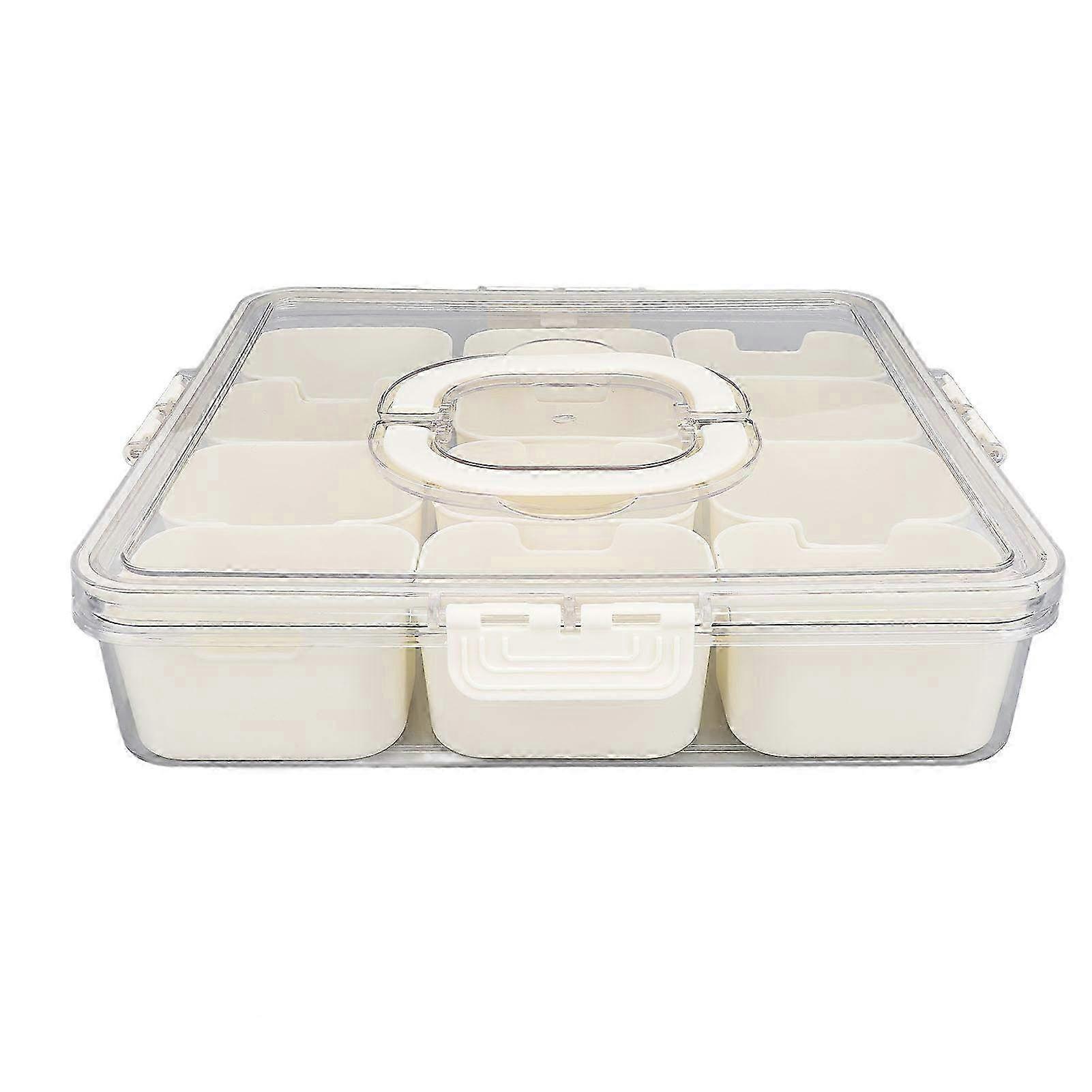 Divided Serving Tray with Transparent Lid & Handle - 12-Compartment Snack, Spice, & Fruit Organizer Box in Durable PET ABS Material