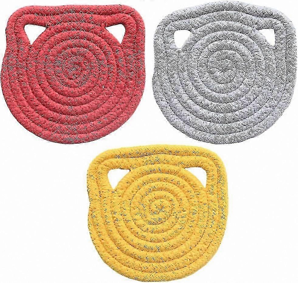Set of 3 Cat Ear Shaped Coasters, Heat Insulation Pads for Table Protection