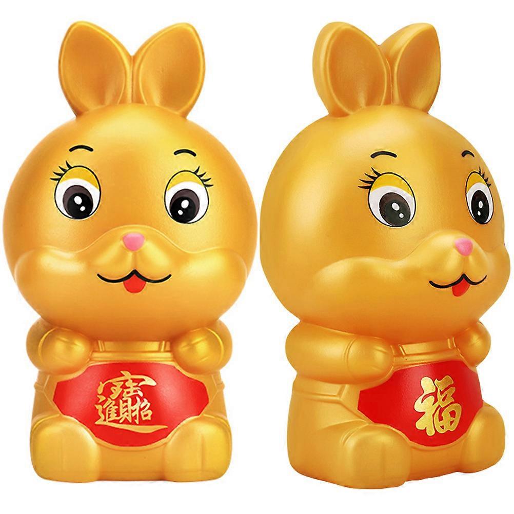 Golden Rabbit Shape Piggy Bank for Kids Decor PP Bunny Coin Bank with Flat Bottom 2pcs