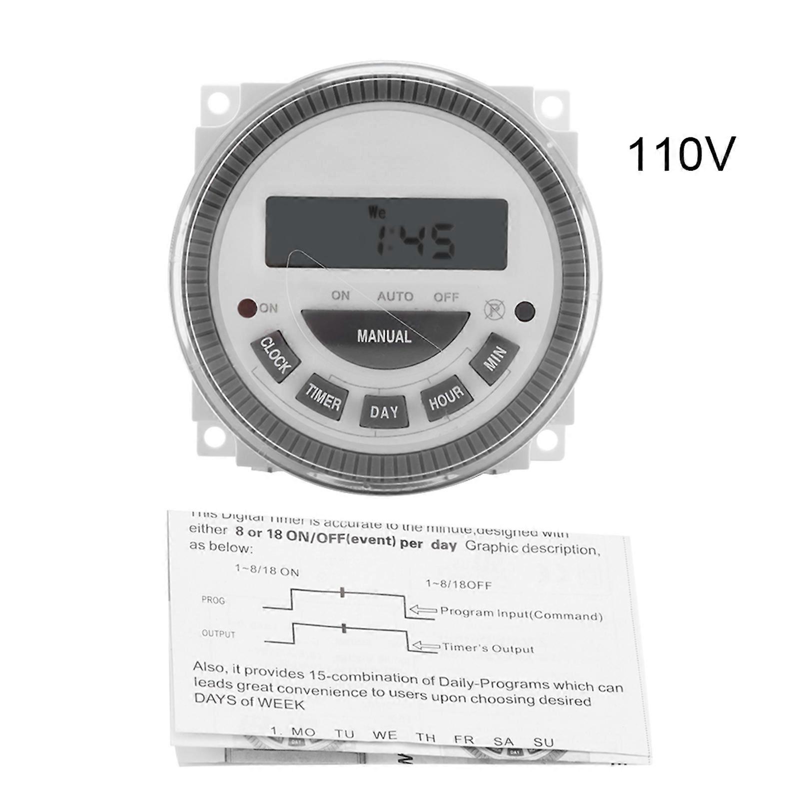 16A 7 Days Weekly Programmable Digital Timer Time Relay Switch Output (110V 16A TM-619H-1)