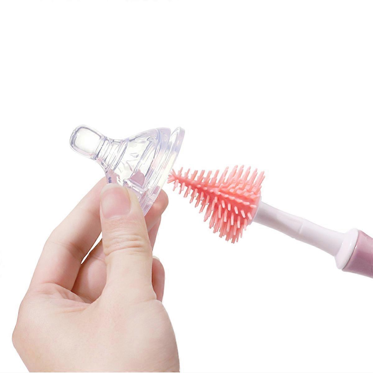Baby Bottle Cleaner Brush Set For Cleaning Baby Bottles And Pacifiers With Rotatable Handle In Pink 1Set