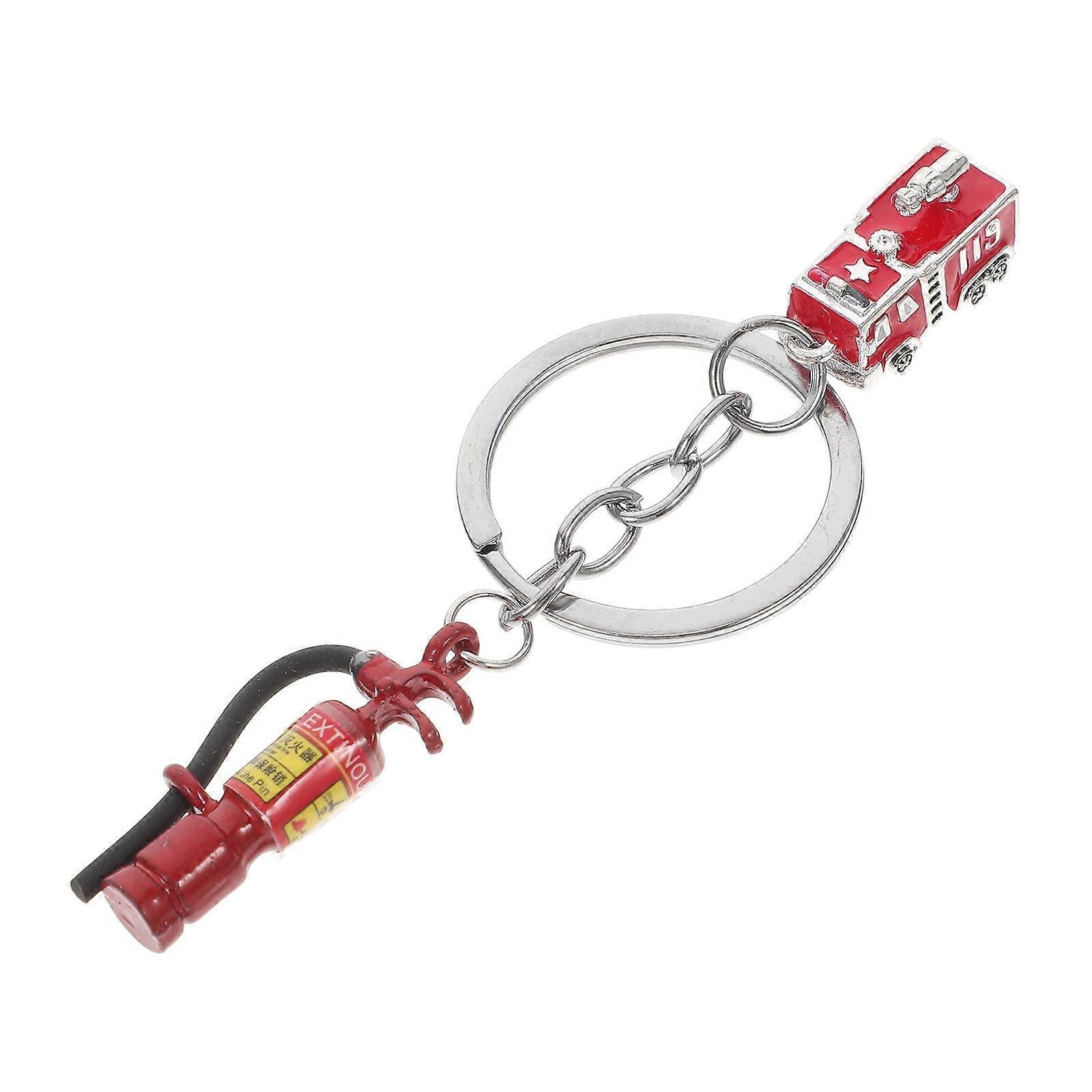 Red Metal Firefighter Keychain with Creative Design for Decor Compact and Portable