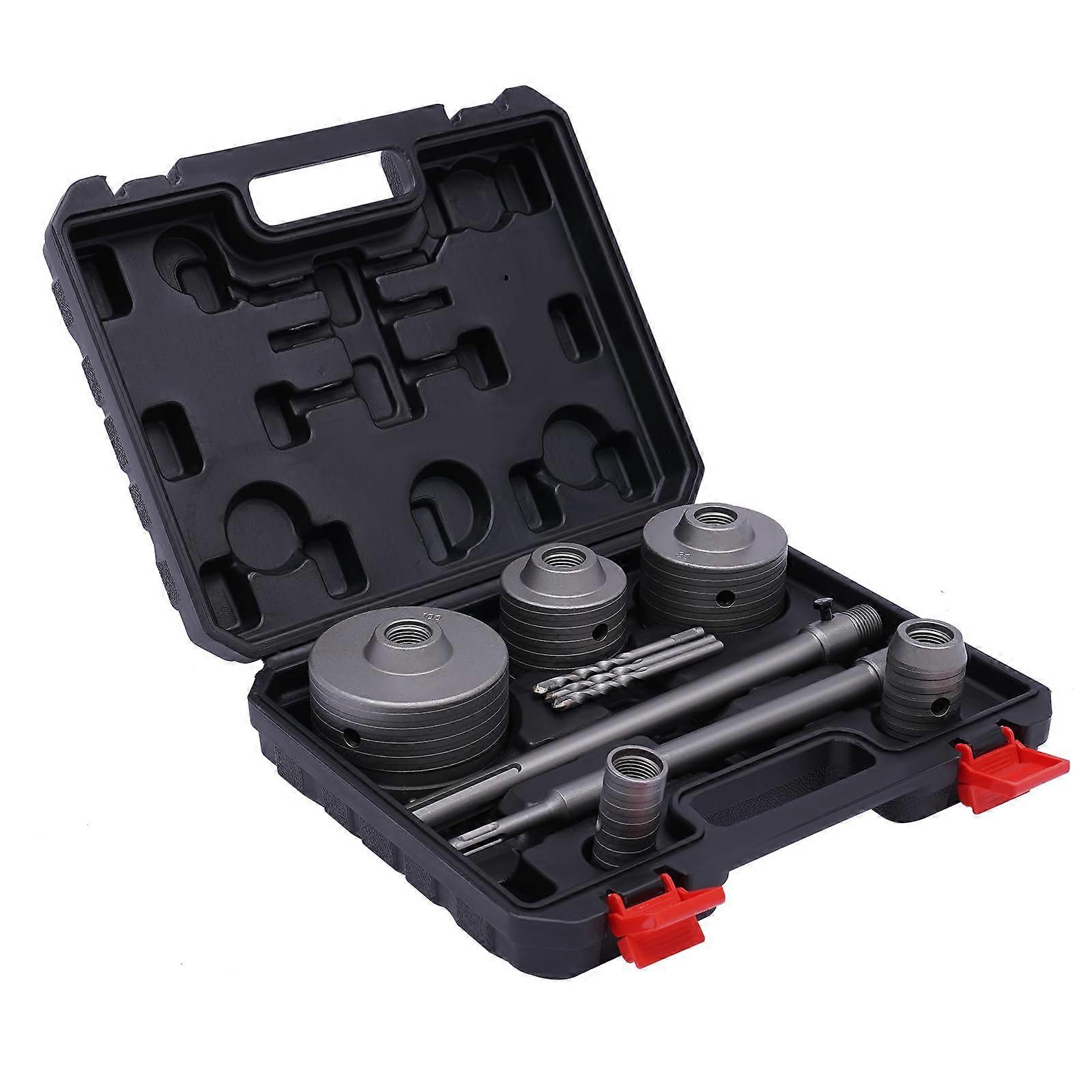 9Piece 30/40/68/80/100 mm Hole Saw Kit with Concrete Hole Saw, Concrete Dry Drill Bits, Core Hole Saw, Arbor, and Pilot Bits.