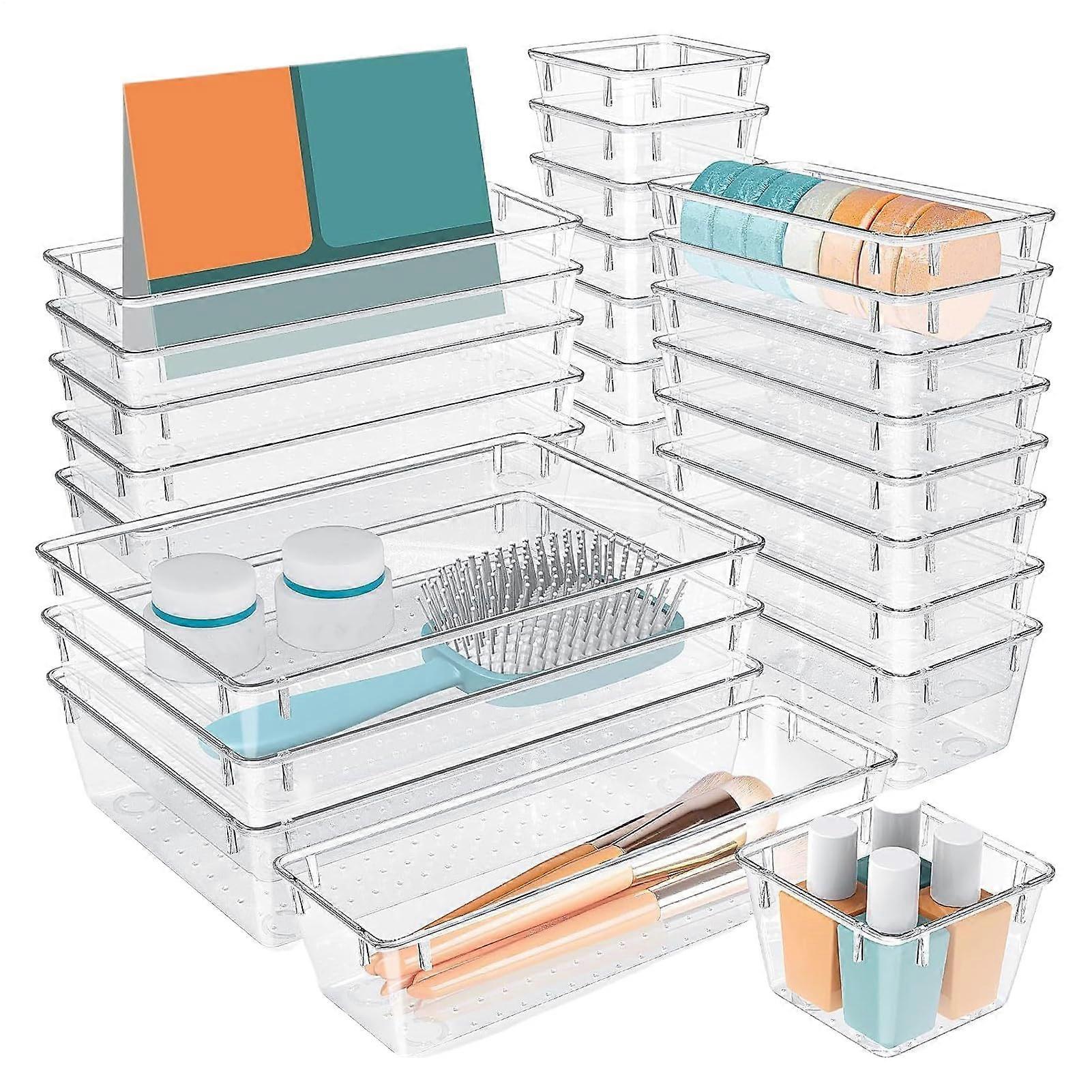 Bathroom Drawer Organizer Clear Dividers Containers, 25 Pieces Storage Boxes