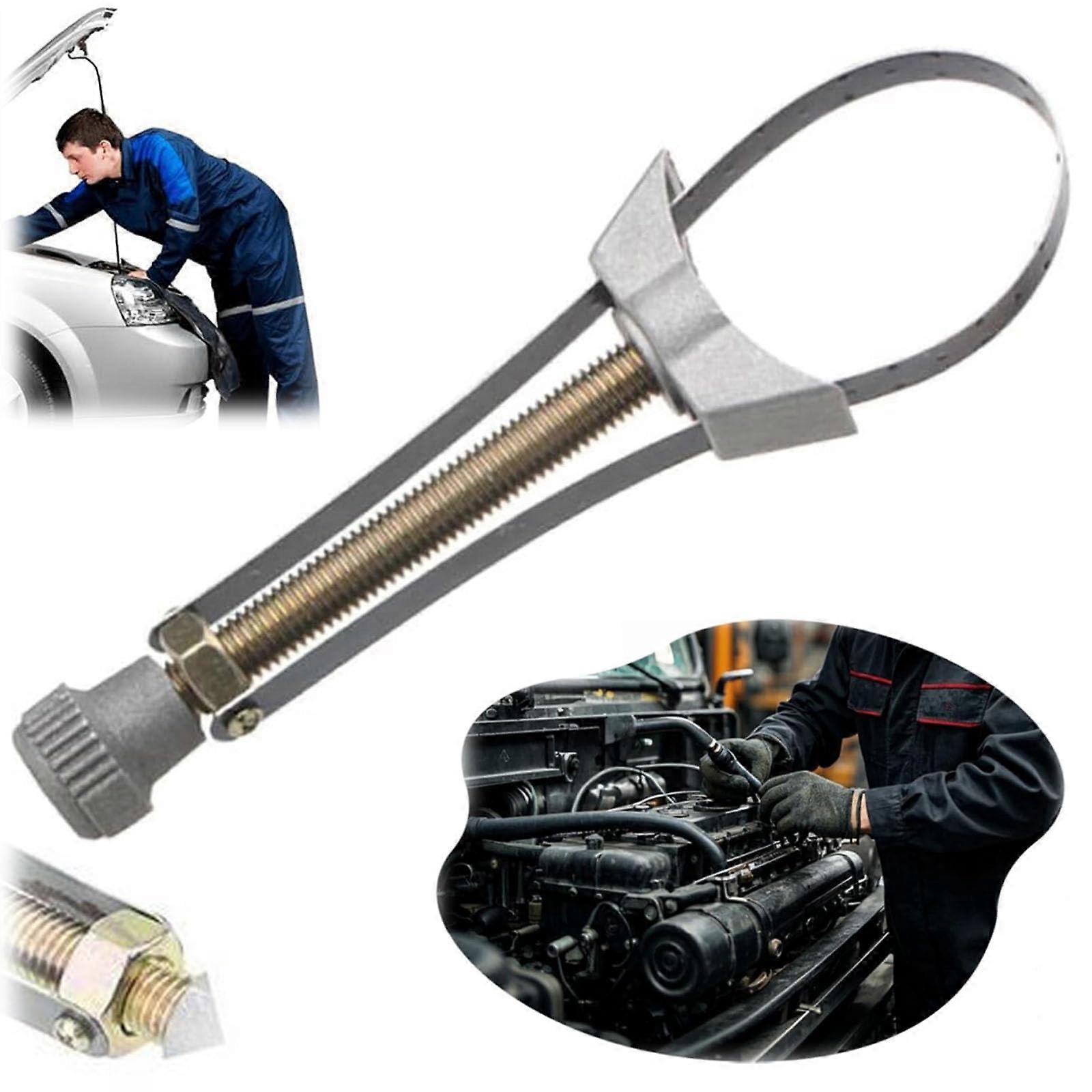 Car Diameter Adjustable Oil Filter Removal Strap Wrench Tool, Heavy Duty Cap Tensioner for Universal Oil Filter Wrench (1 Piece)