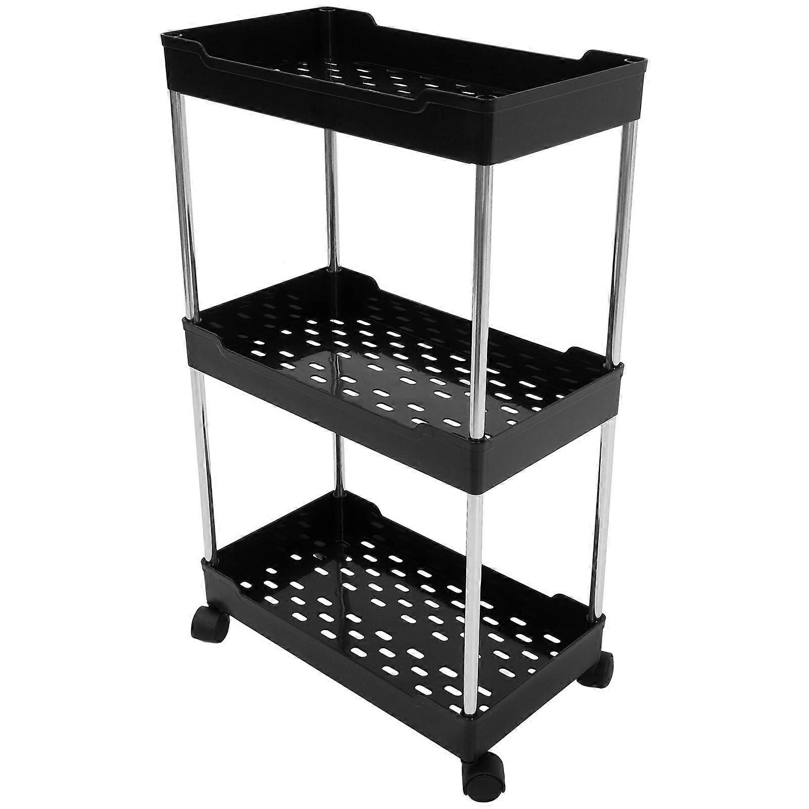 Utility Cart 3-layer Rack Multi-purpose Organizer Shelf With Hook Bathroom Kitchen Cart With Wheel