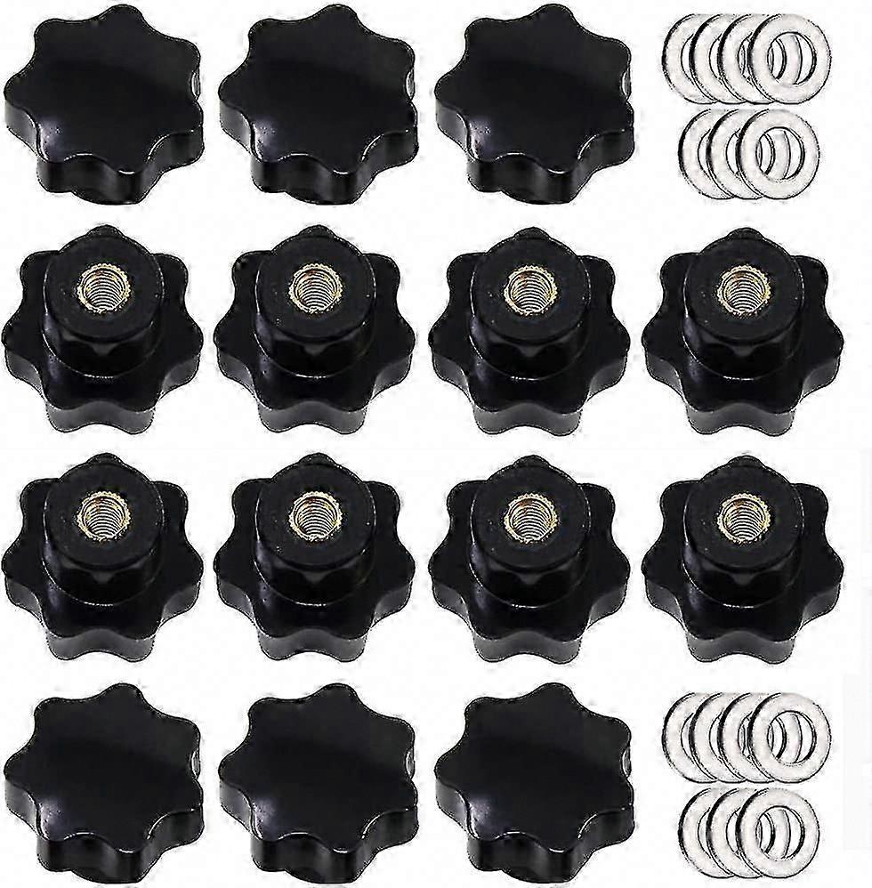 14pcs M8 Knurled Thread Clamp Knobs, Black Plastic Star Handle Knobs with Washers for Secure Fastening