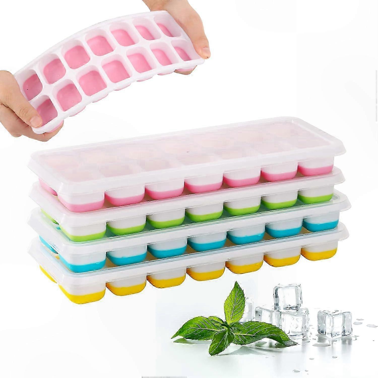 4-Pack Square Ice Cube Trays with Lids, Easy Release, Stackable & Reusable Silicone Trays for Whiskey and Drinks