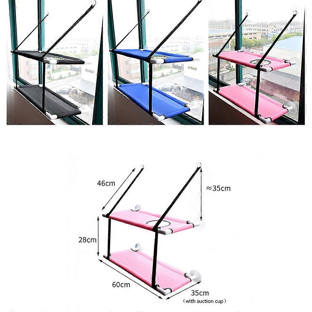 Double Deck Cat Window Perch Hammock Bed 60x35x28cm Black