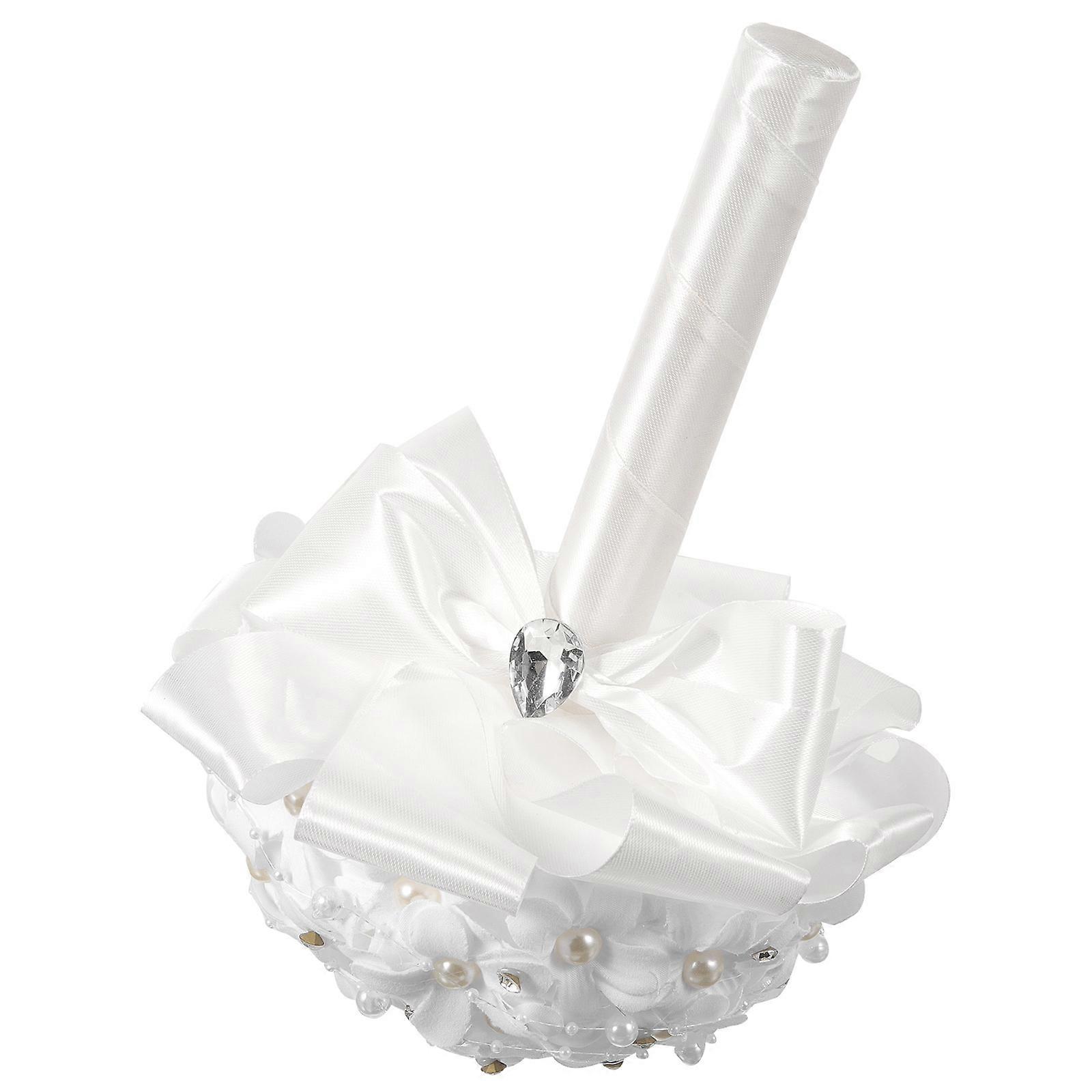 White Artificial Bridal Bouquet for Wedding Decor with Realistic Fake Flowers and Reusable PE Cloth Material