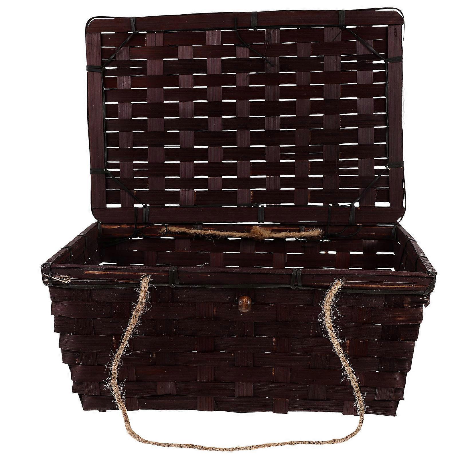 Woven Storage Basket Bamboo Rectangular Home Storage Dark Brown for Organizing 1Set