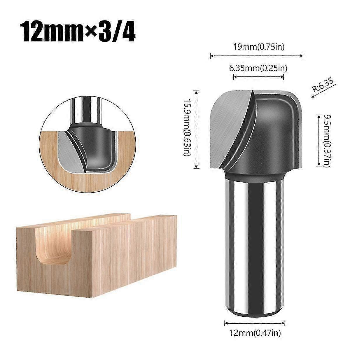 4pcs Bowl &amp; Tray Router Bit Round Nose Groove Wood Cutter Woodworking Tools Carving Cutting Tool 12mm