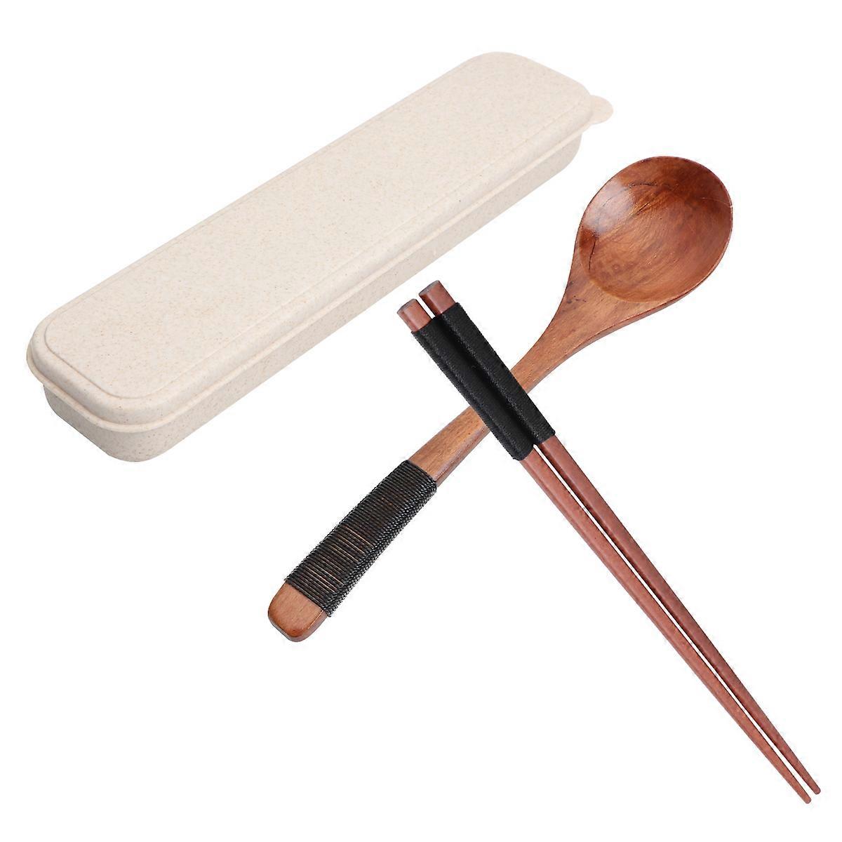 Portable Cutlery Set with Box Made of Synthetic Material for Eating Including Spoon Chopsticks Multi Color 3 Pieces
