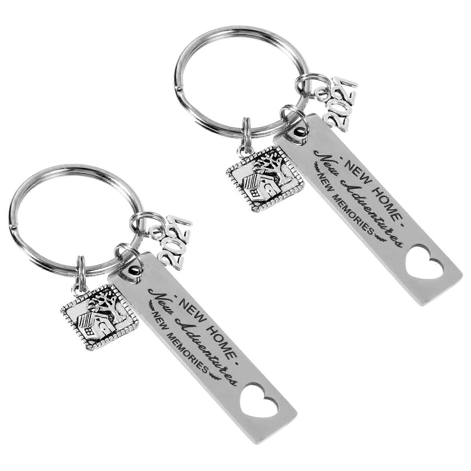 New Home Keychains 2Pcs Letter Shape Key Holders Bag Ornaments Stainless Steel Silver Cleaning