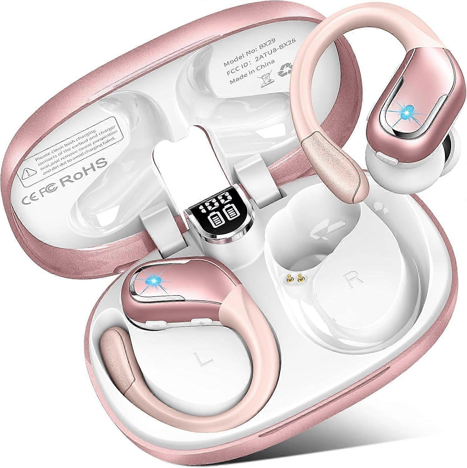 Wireless Earbud Sport, Bluetooth 5.3 Headphones with Noise Cancelling Mic, 75H HiFi Stereo Over Ear Bud with LED Display and USB-C, Waterproof Earpho