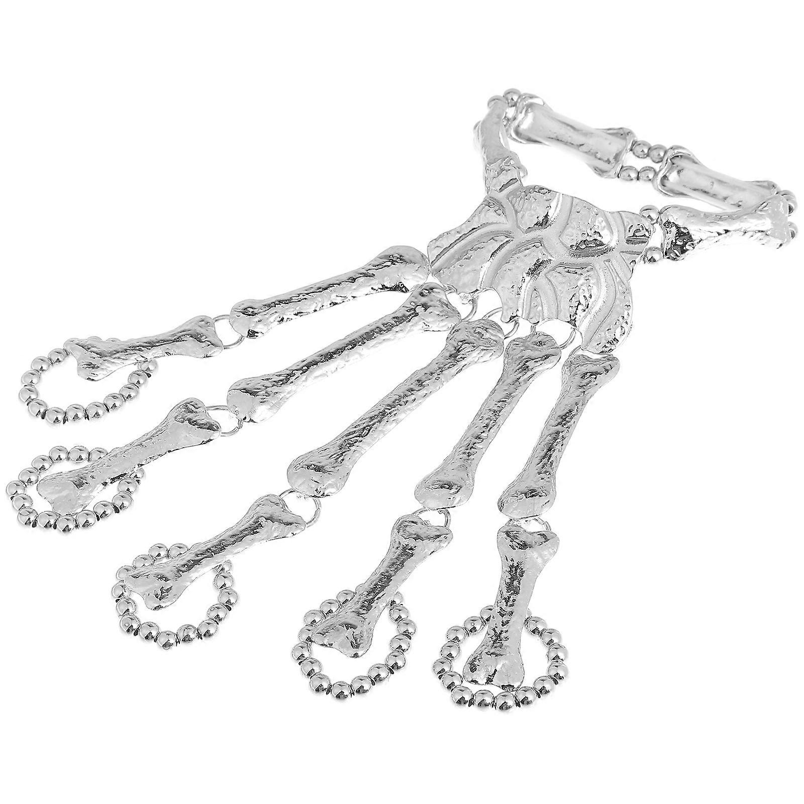Skeleton Punk Hand Chain Bracelet for Punk Style Silver