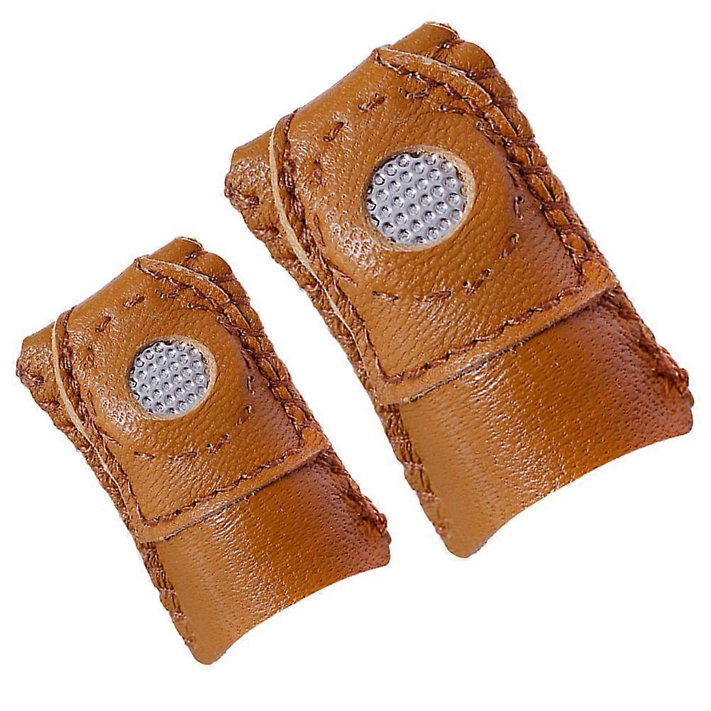 Thimble Finger Protector Finger Sleeve for Sewing 2Pcs Light Brown