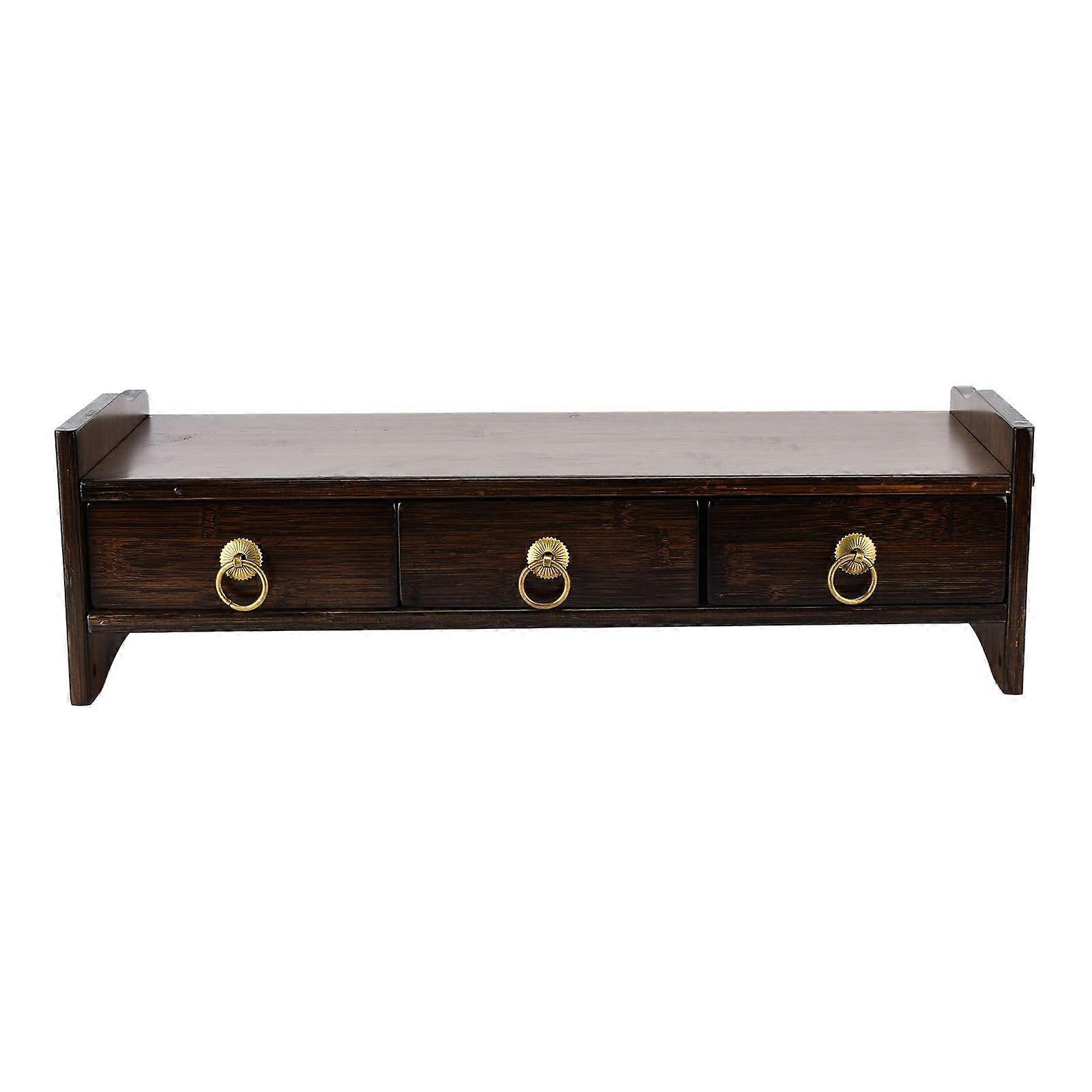 Monitor Stand Bamboo Heightened Non Absorbent Computer Riser with Backplane 3 Drawers for Home Office StudyWalnut Color
