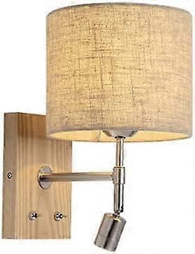 Minimalist Scandinavian Rustic Wood Wall Sconce - Hardwired Bedside Lamp, Adjustable LED Reading Light, Wood Color Finish