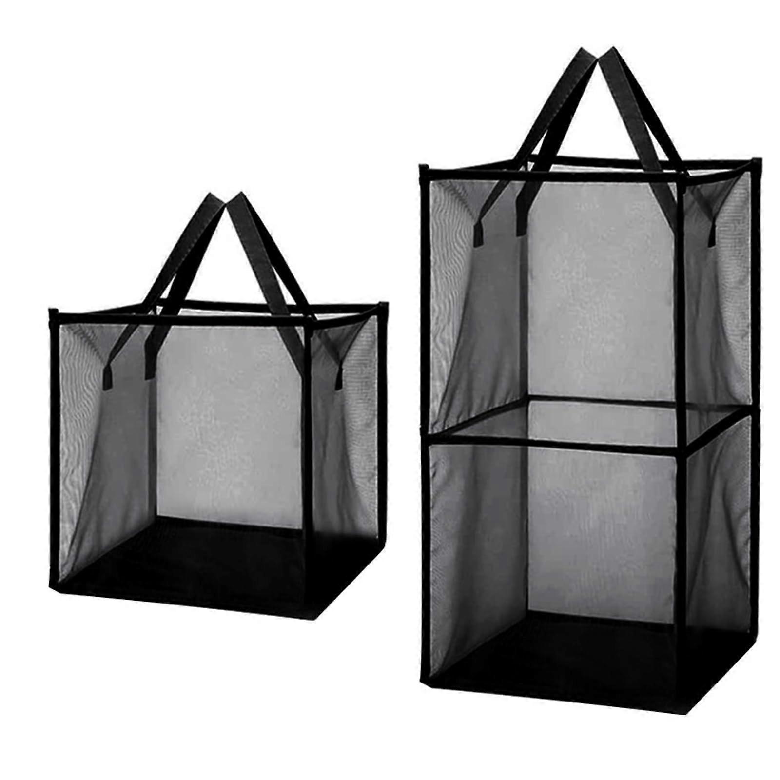 Laundry Baskets 2 Pcs Pop Up Mesh Collapsible Black 33 X 33 X 33/66 cm Reinforced Handles Foldable Clothes Storage
