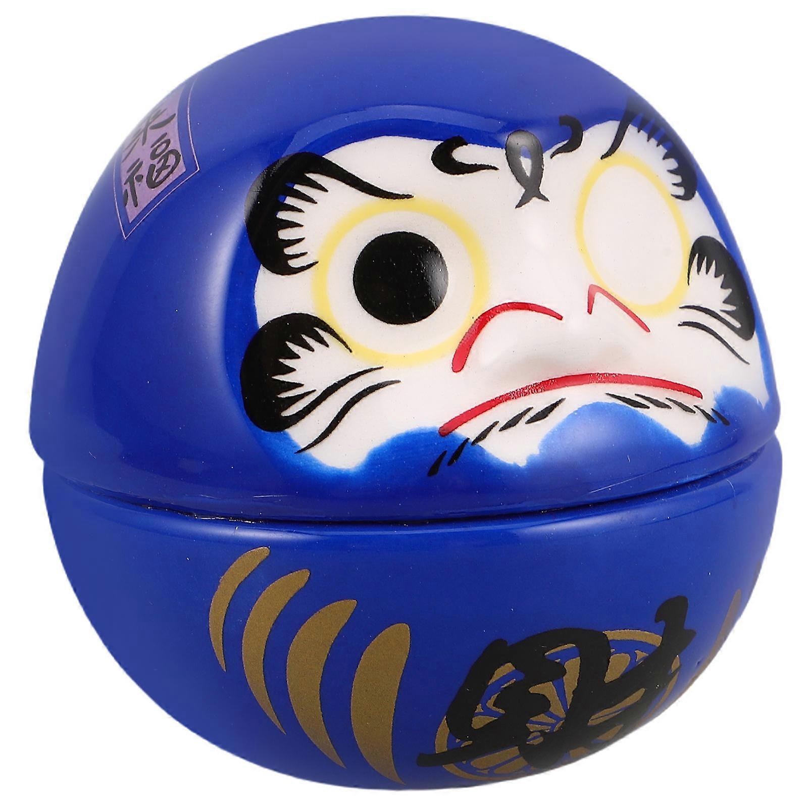 Blue Japanese Doll Ceramic Figurine for Tabletop Display 3Pcs Porcelain Ornament