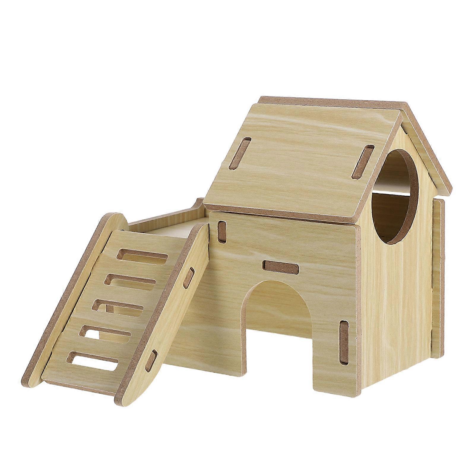 Hamster Hut Hideout Wooden Shape Sturdy Construction for Small Pets 1Pcs