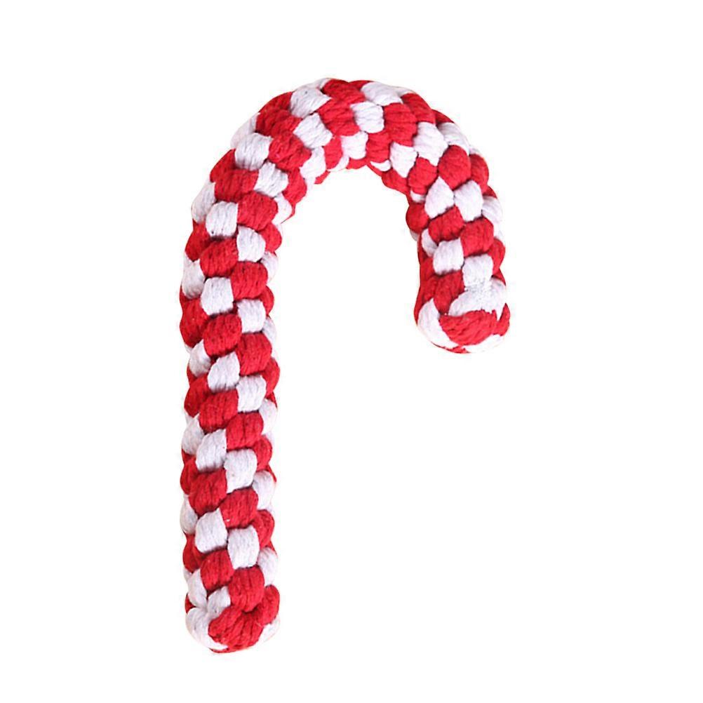 Dog Chew Toy Molar Toy Weaving Christmas Cane Shape Large Style Red White Cotton Rope Chewing Educational Pet Training 1Pack
