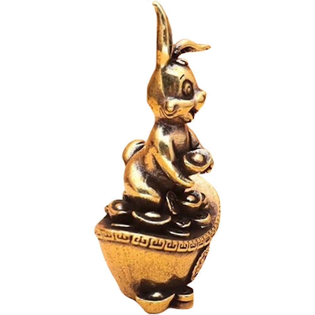 Golden Desktop Brass Rabbit Craft for Decor 2Pcs Vintage Style Ornament
