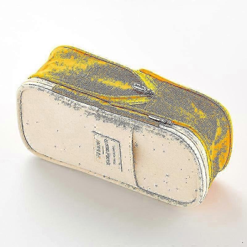 2025 Yellow Pencil Case Canvas Stretch Double Layer Large Capacity Box_Sep