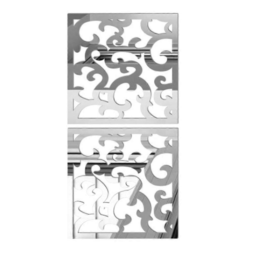 Decorative Wall Mirror Decal Hallow Pattern Wall Decorations Size S Silver Easy To Remove 1Set