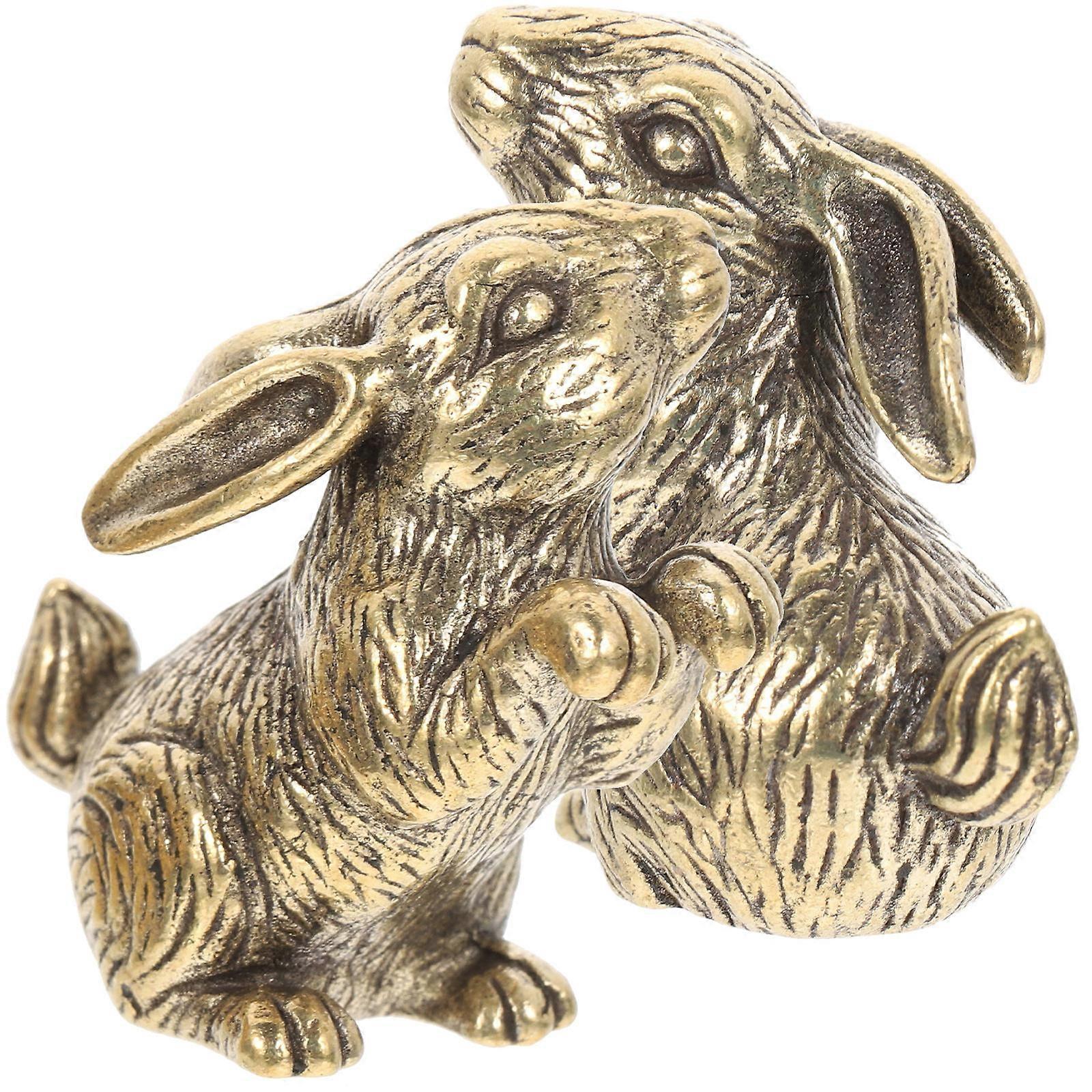 Brass Rabbit Models for Home Use 4Pcs Small Golden Bunny Statues