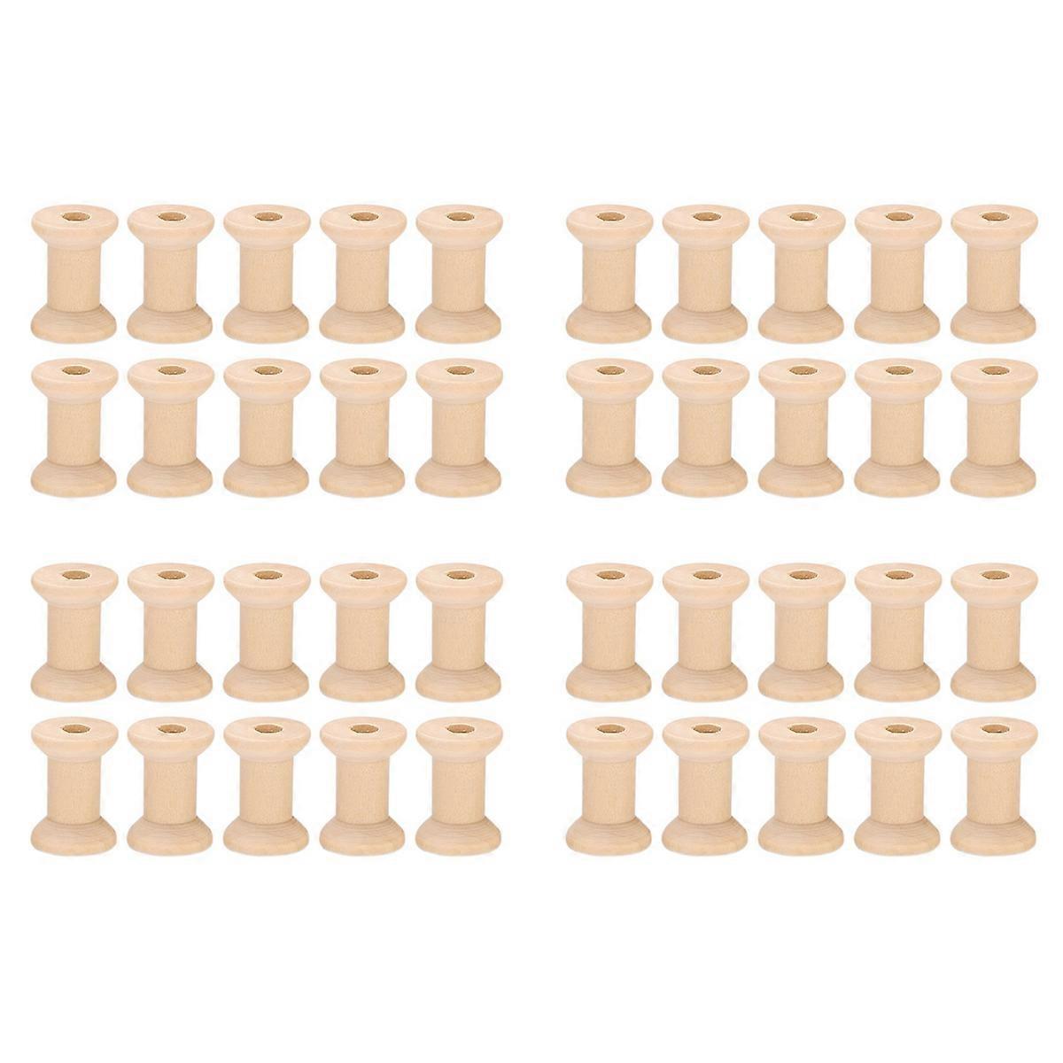 10Pcs Wooden Empty Thread Spools Natural Color 29mm x23mm