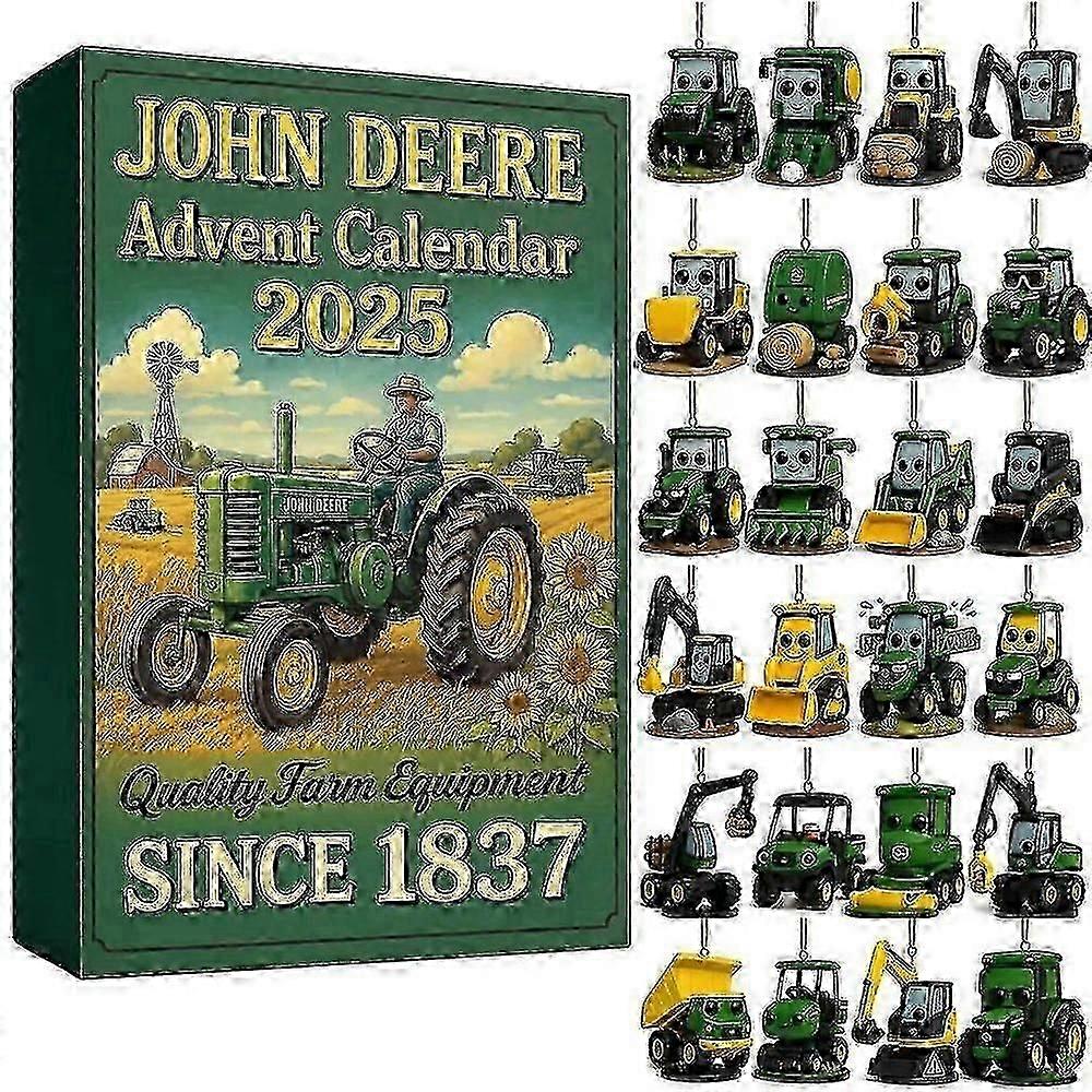 John Deere 2025 adventskalender med 24 minitraktorprydnader till jul