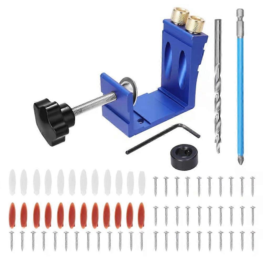 Pocket Hole Jig Set Adjustable Punch Locator 15Degree Drill Guide Metal Drill Punch Positioner Blue