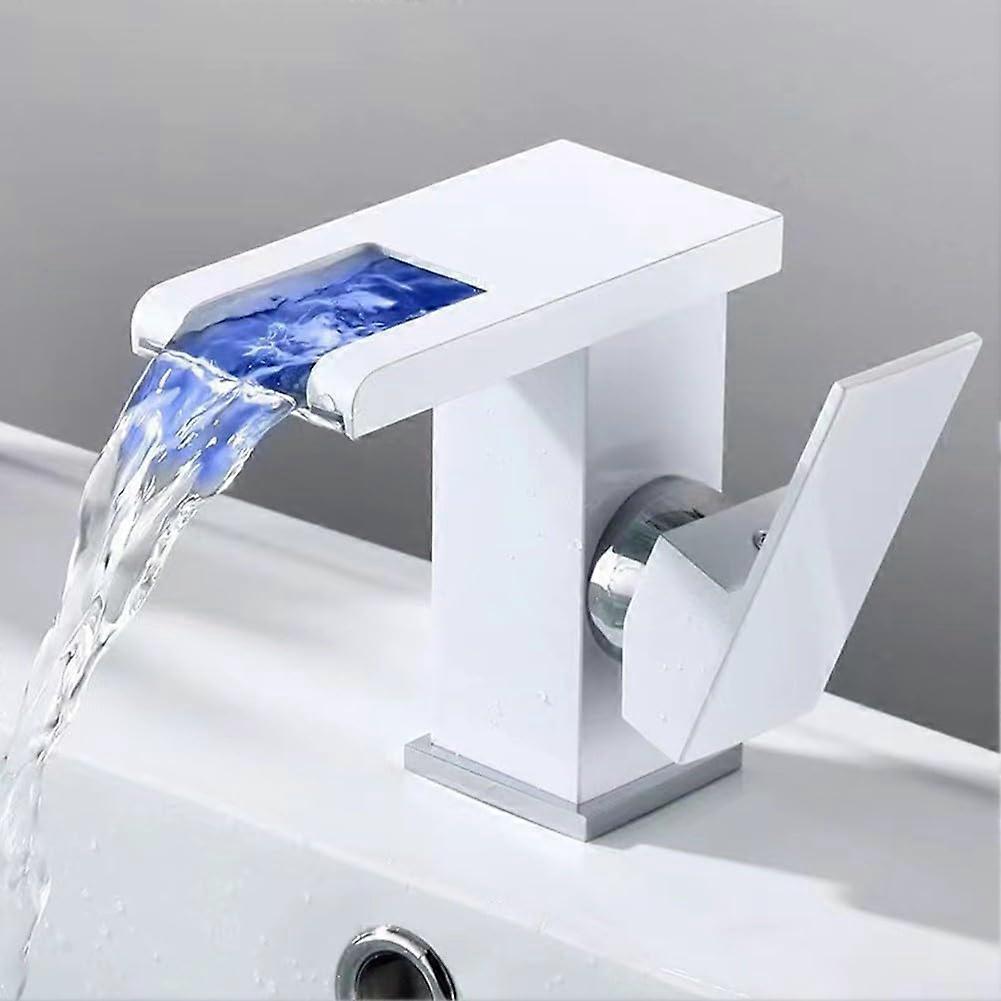 LED Waterfall Bathroom Faucet Matte Black Finish, SingleHandle Face Basin Mixer Tap For Bathroom Sink