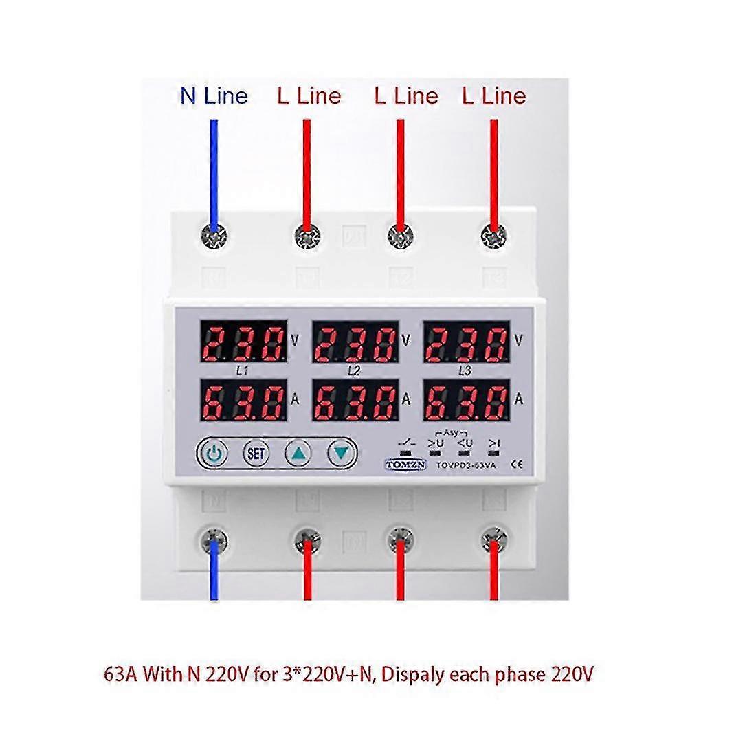 Tomzn Din Rail 3 Phase Voltage Relay 3p+n Voltmeter Over Protector