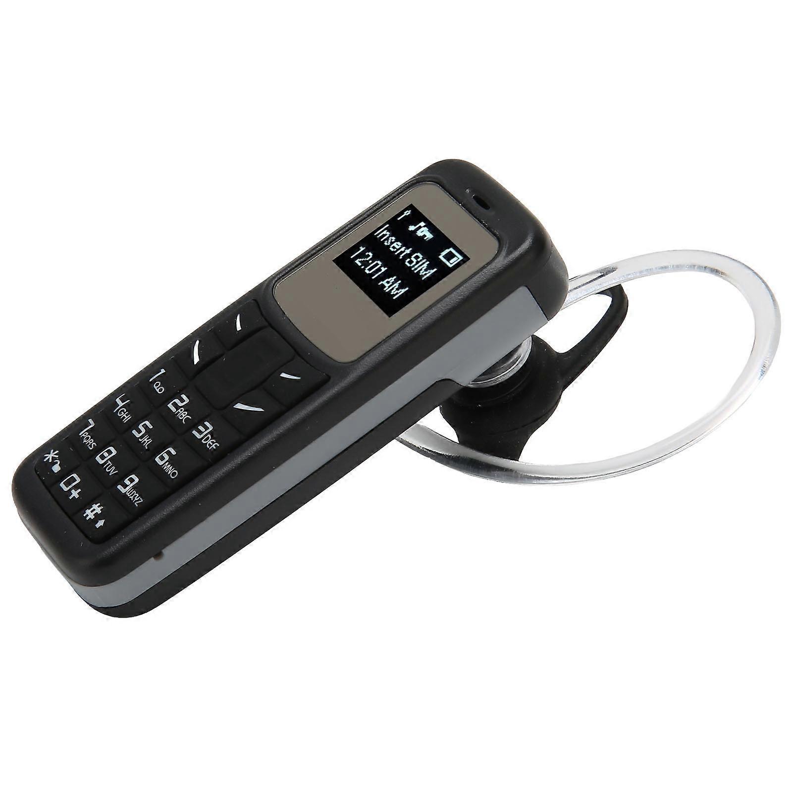 Mini Mobile Cell Phone Small Mobile Phone Bluetooth Headset Dialer with Ear Hook Support SIM 0.66inch Black 