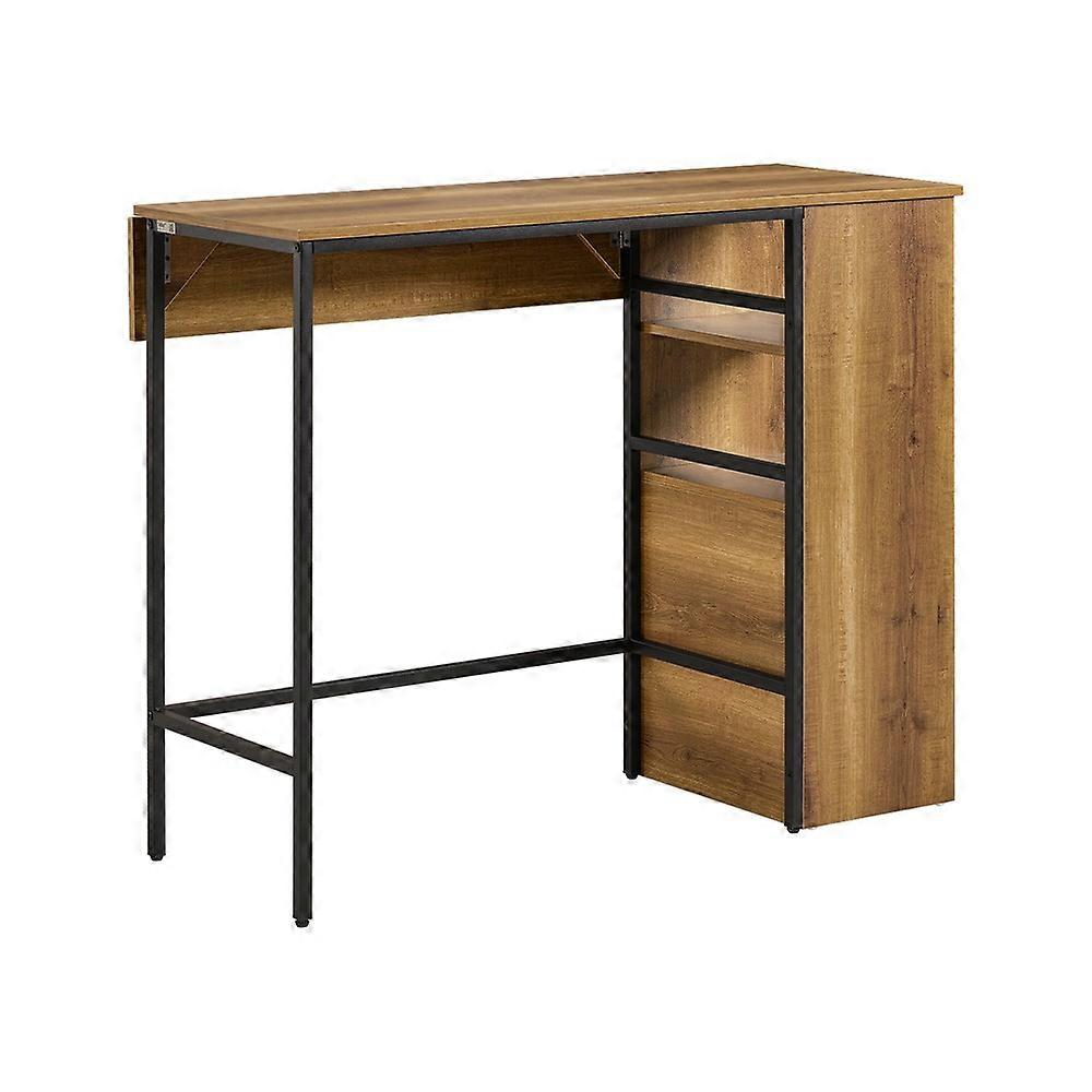 Table de bar de cuisine avec plateau extensible, table à manger moderne avec étagères de rangement, table haute, SoBuy FWT98-PF Nature 120x63x95cm