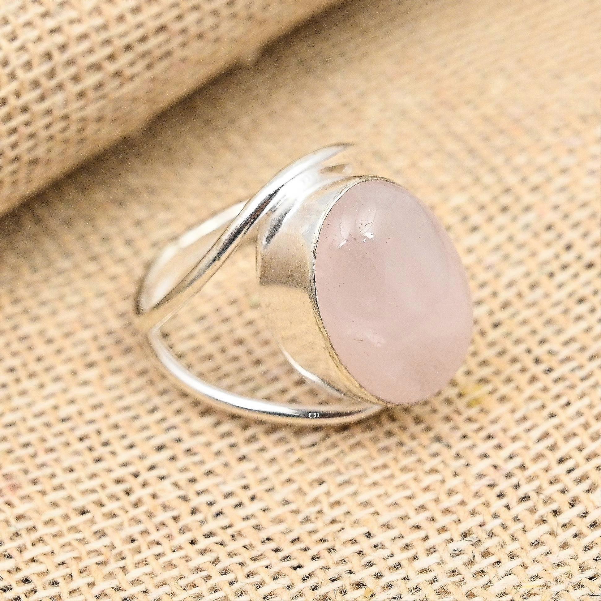 Rose Quartz Gemstone Handmade Solid 925 Sterling Silver Ring Jewelry
