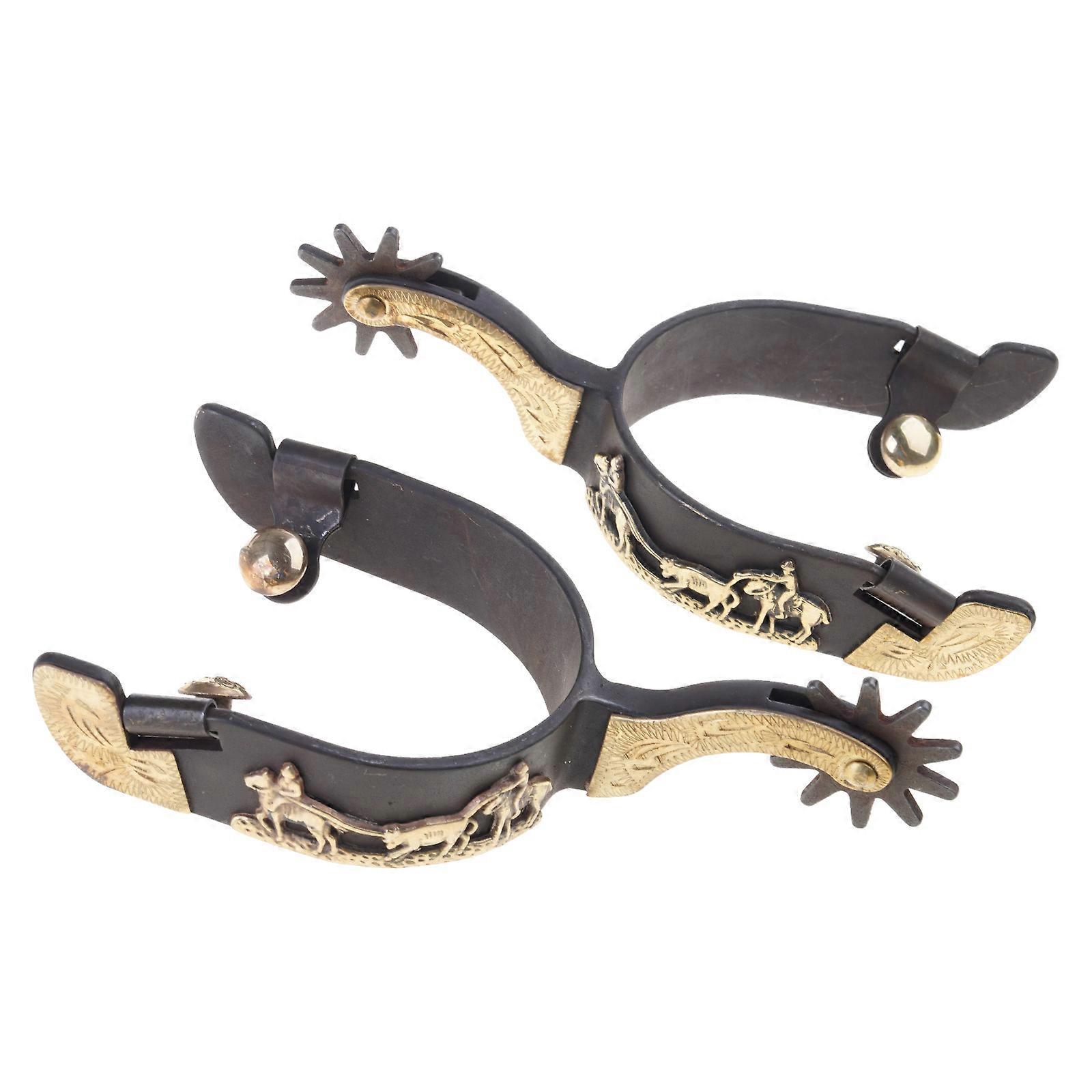 Éperon décoratif en acier doux sculpté à la main, pour le lasso, résistant à la rouille, pour l'équitation et la compétition (jaune).