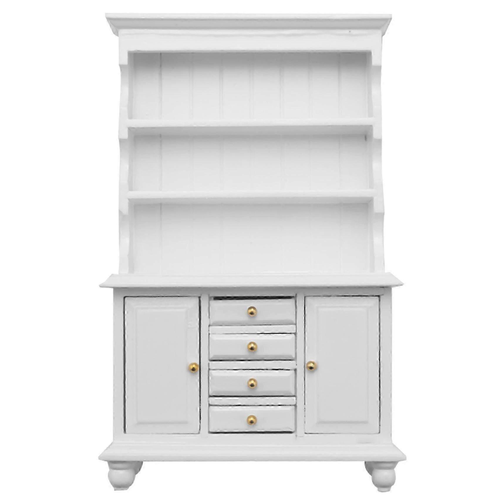 1/12 أثاث مصغر متعدد الوظائف خزانة كتب خشبية أبيض