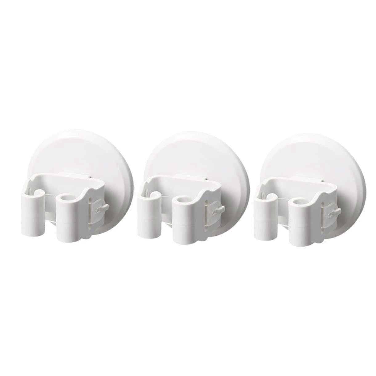 Mop and Broom Holder Set of 3 Plastic Wall Hooks with Suction Cup Clips for Home Storage