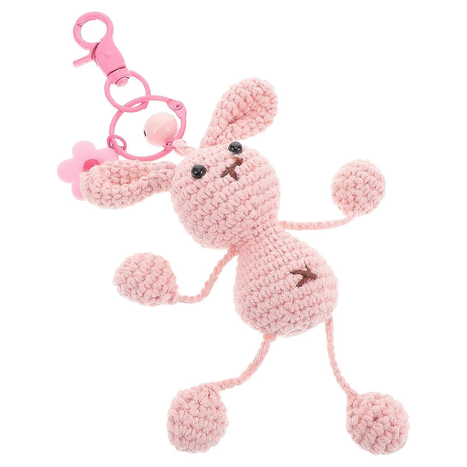 Plush Crochet Hanging Keychain for Key Ring Pink Pig