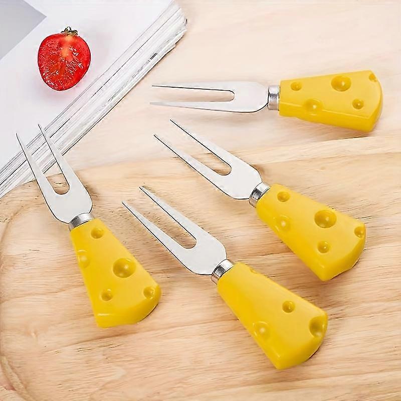 1/4pcs Cheese Fork, Fruit Fork, Salad Fork, Kawaii Cheese Fork with Cheese Decorative, Decorative Handle Multipurpose Cheese Fork, Butter Fo