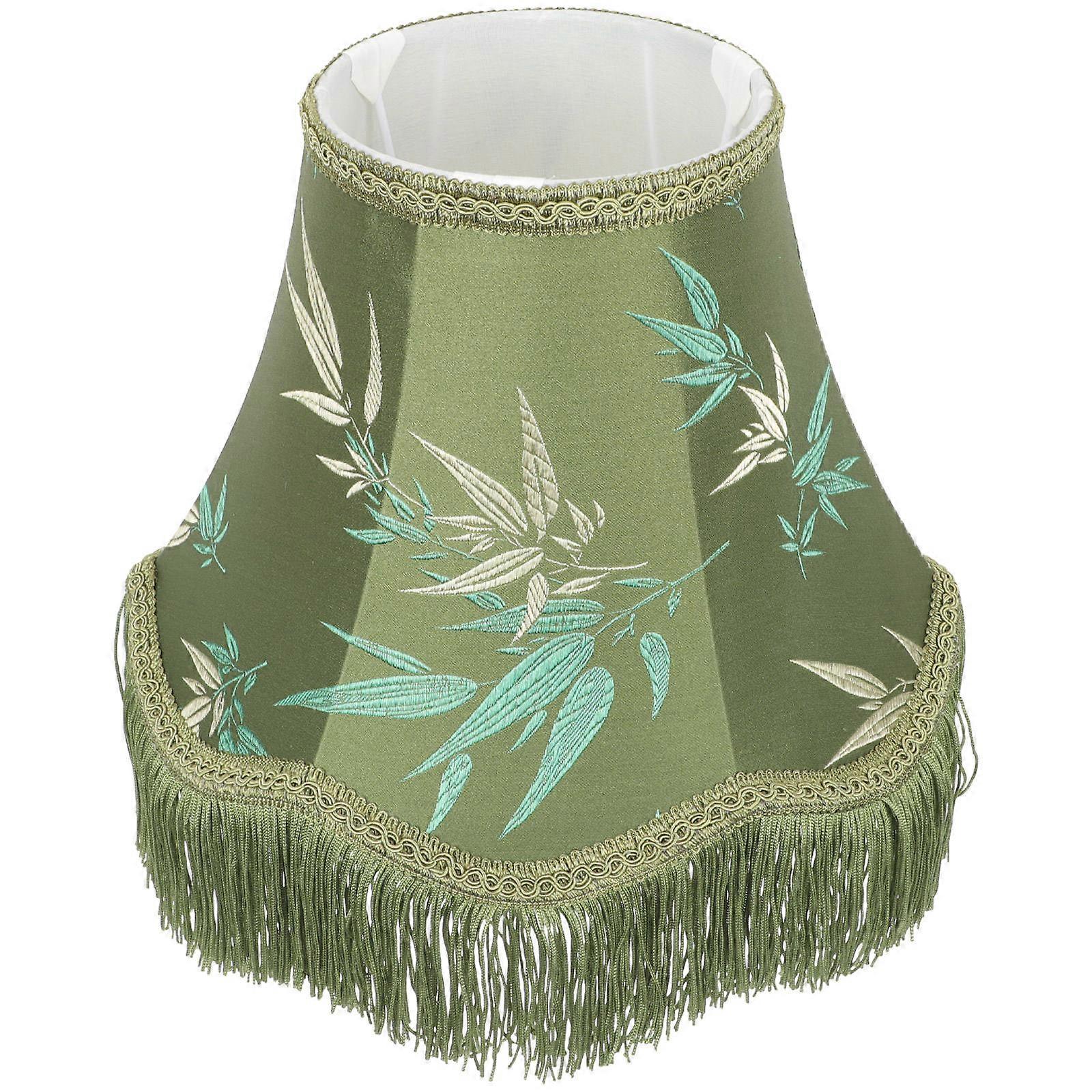Tassel Macrame Lamp Shade for Table Lamp Green Fabric