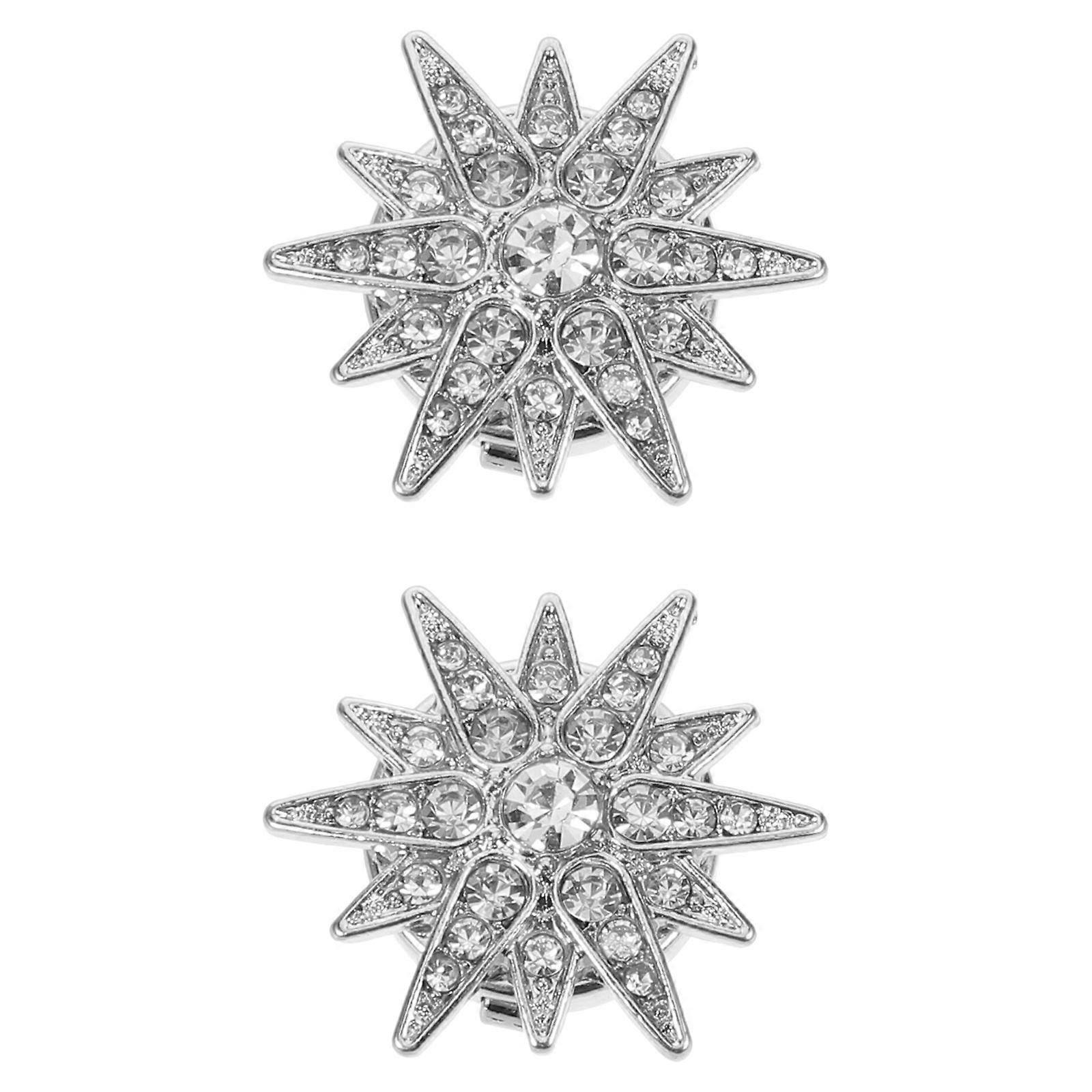 Silver Clip-on Star Shape Button Cover Rhinestone 2Pcs Pack