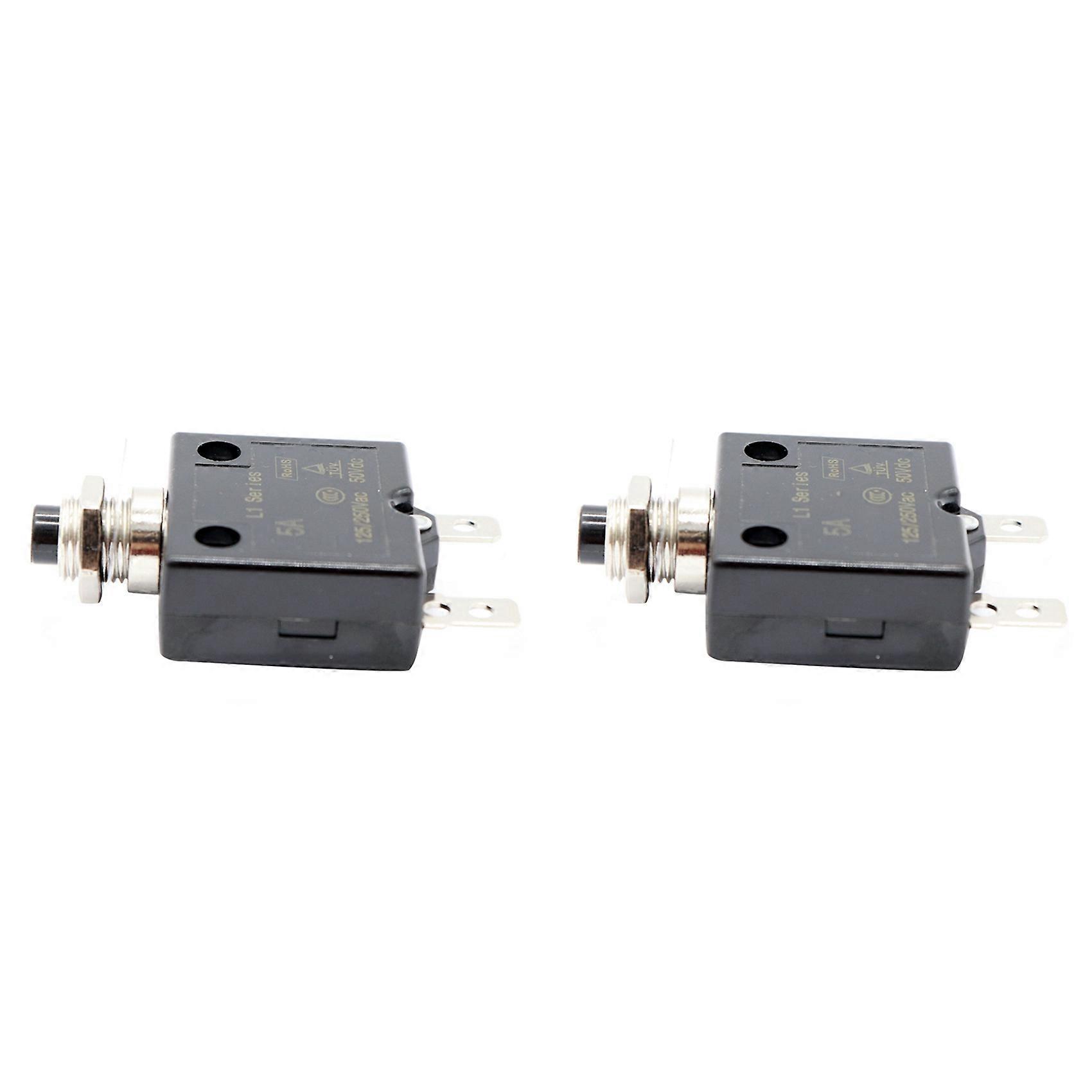 2X 5A Circuit Breaker 12V/24V Push Button Resettable Thermal Circuit Breaker Panel Mount with Waterproof Cap